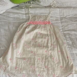 Girls Cream Star-Embroidered Sundress with Pink Accents